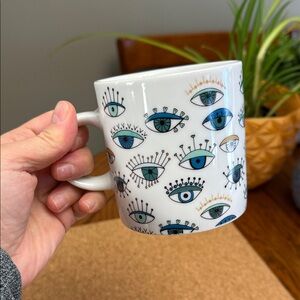 Eyes Mug by Danica Studio Eye Pattern White Ceramic Mug Whimsical Evil Eye Nazar